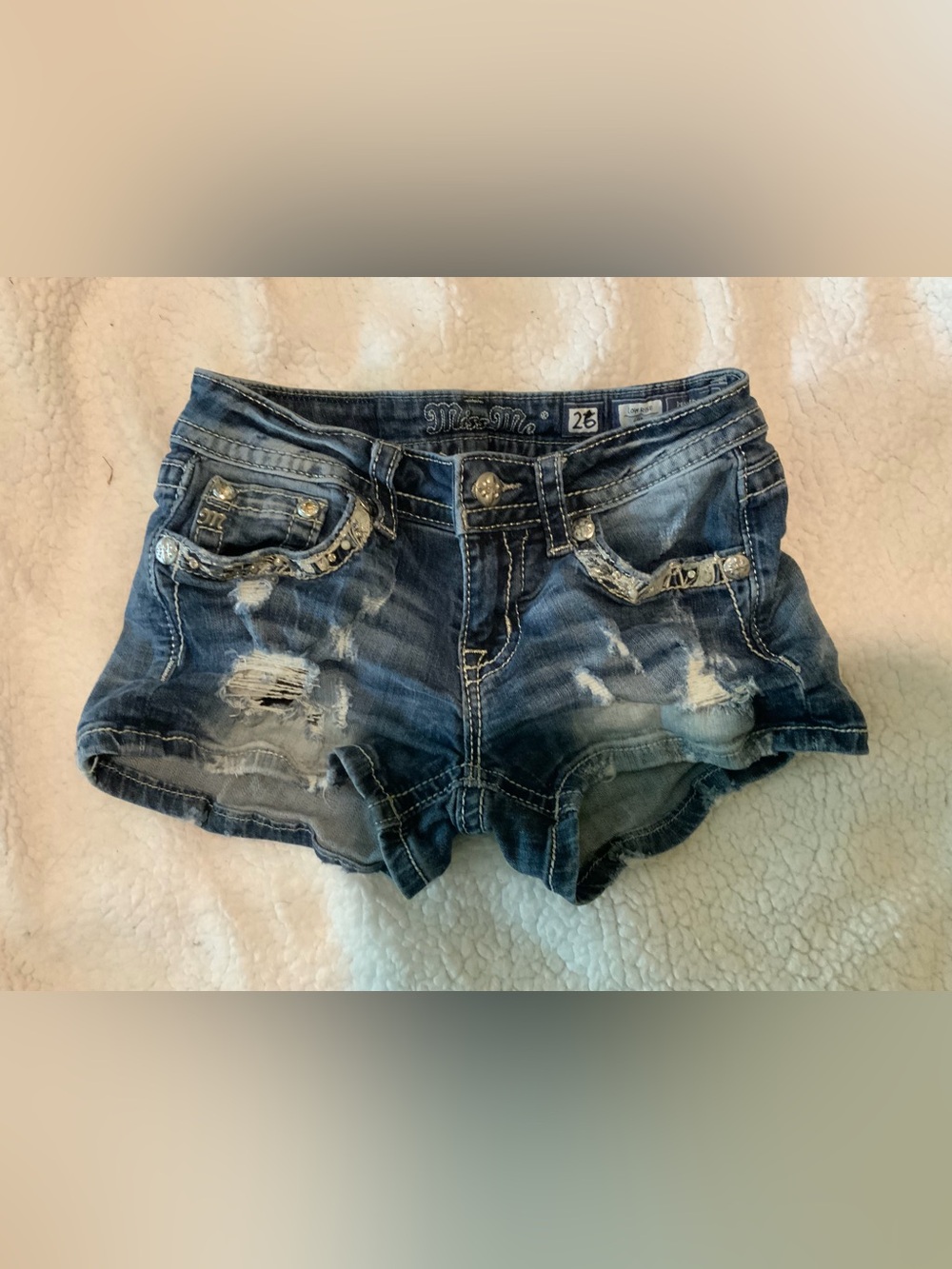 Miss Me Dark Blue Distressed Denim Jean Shorts